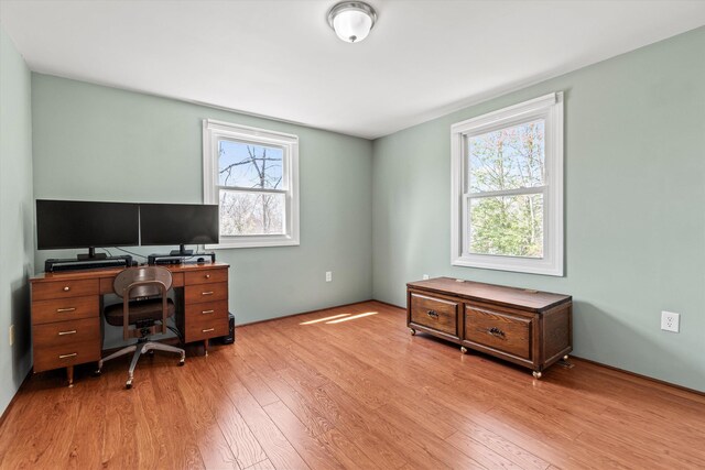 office area featuring light wood finished floors