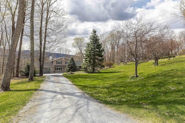 exterior space featuring driveway and a front lawn