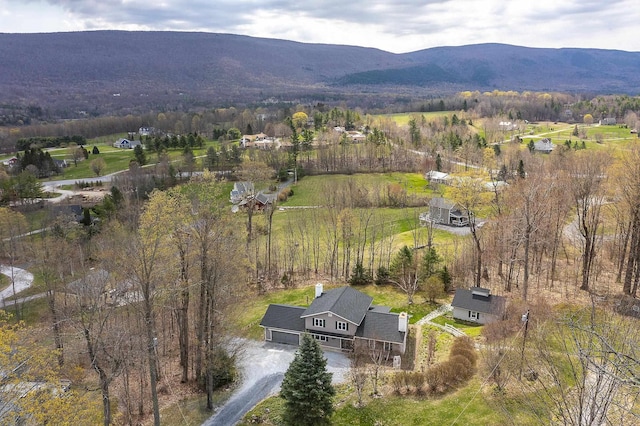 drone / aerial view featuring a mountain view