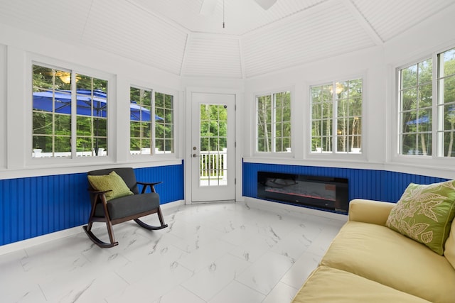 sunroom with marble finish floor