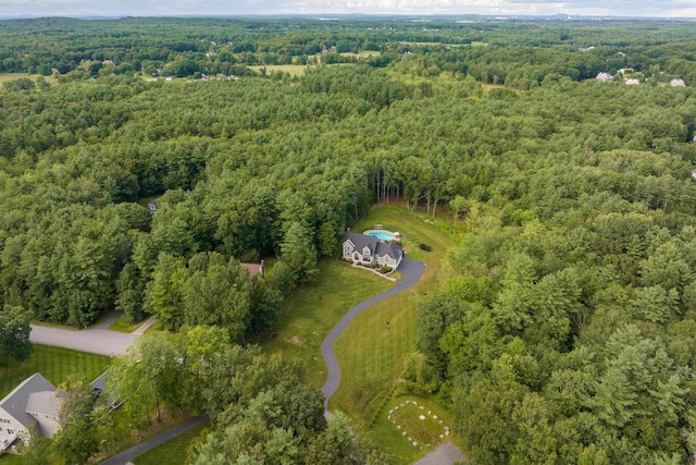 birds eye view of property featuring a view of trees
