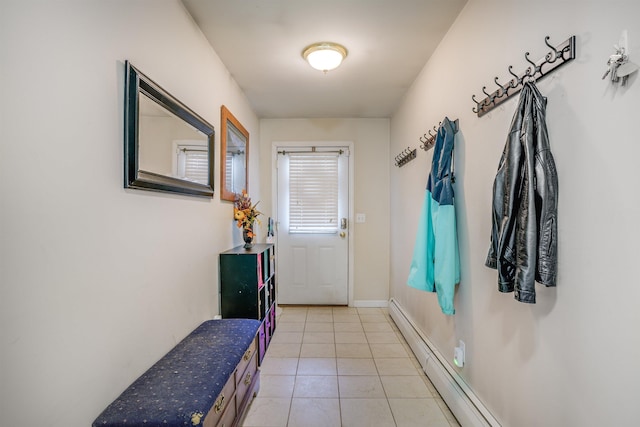doorway with light tile patterned flooring