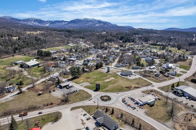 drone / aerial view featuring a mountain view and a residential view