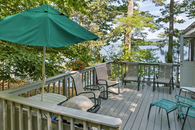wooden terrace with a water view