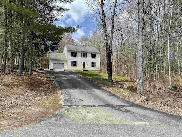 view of front facade with a garage and aphalt driveway