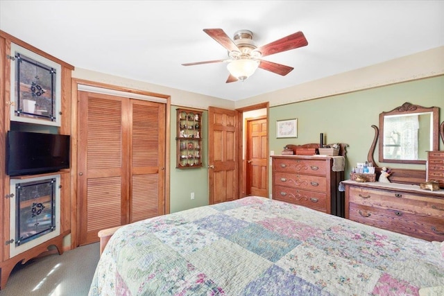 bedroom with a closet and ceiling fan