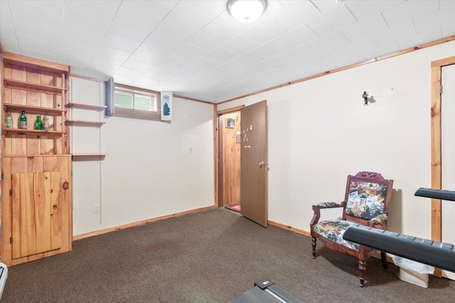 sitting room with baseboards and carpet flooring