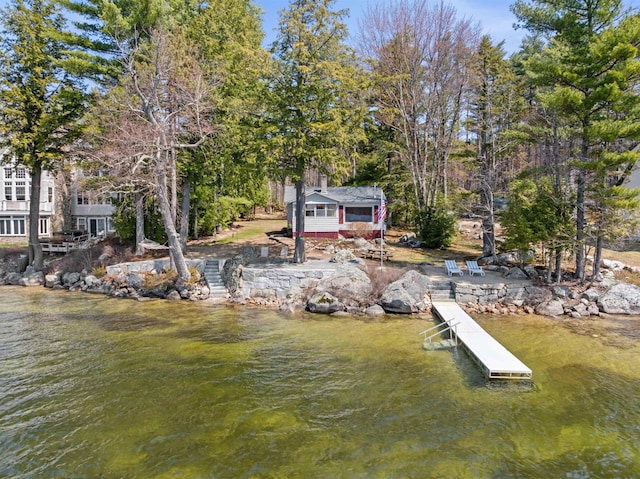 view of dock with a water view