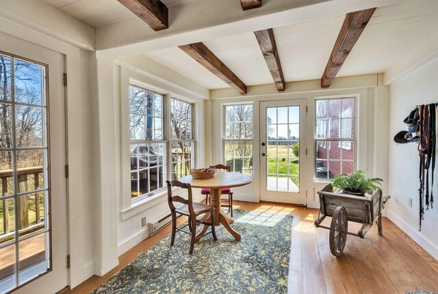 161 Upper Jaffrey Rd, Dublin, NH 03444 - sunroom featuring french doors, beam ceiling, and plenty of natural light