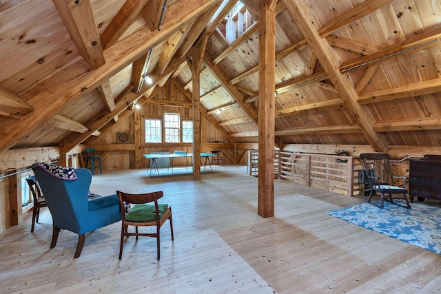 161 Upper Jaffrey Rd, Dublin, NH 03444 - sitting room featuring wooden ceiling, wooden walls, hardwood / wood-style floors, and vaulted ceiling with beams