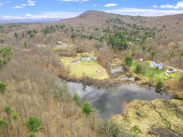 aerial view with a water and mountain view and a rural view