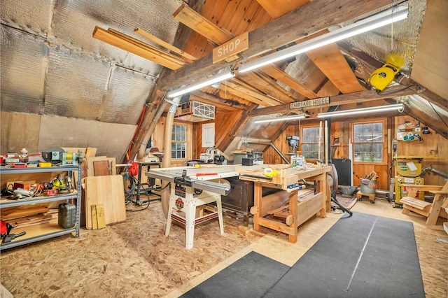 interior space with a workshop area