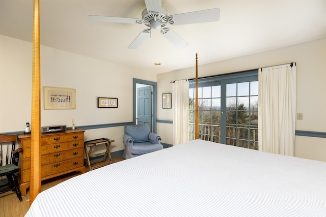 bedroom featuring ceiling fan and wood finished floors