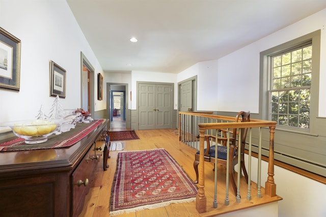 foyer with recessed lighting and hardwood / wood-style floors