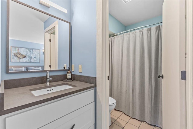 bathroom with vanity, tile patterned floors, and toilet