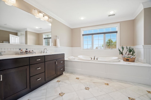 full bathroom featuring visible vents, a sink, a bath, and a healthy amount of sunlight