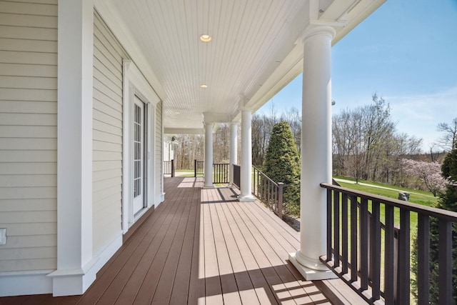 wooden terrace with covered porch