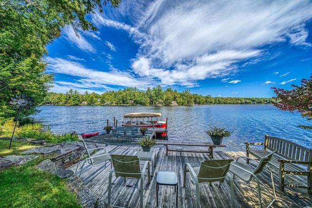 view of dock with a water view