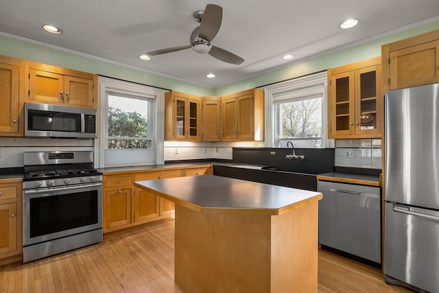 kitchen with a sink, appliances with stainless steel finishes, and backsplash
