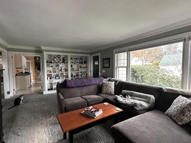 living room featuring ornamental molding