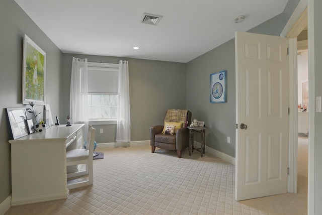 7 Champagne Ter, Bedford, NH 03110 - sitting room featuring visible vents, recessed lighting, baseboards, and light carpet