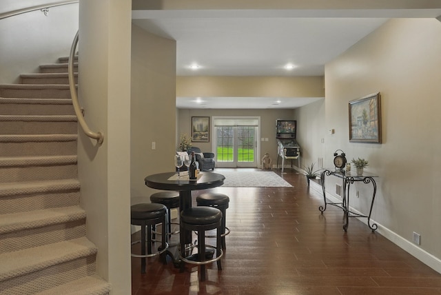 7 Champagne Ter, Bedford, NH 03110 - dining space with recessed lighting, baseboards, stairs, and wood finished floors
