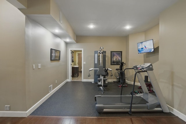 7 Champagne Ter, Bedford, NH 03110 - exercise room featuring baseboards, recessed lighting, wood finished floors, and visible vents