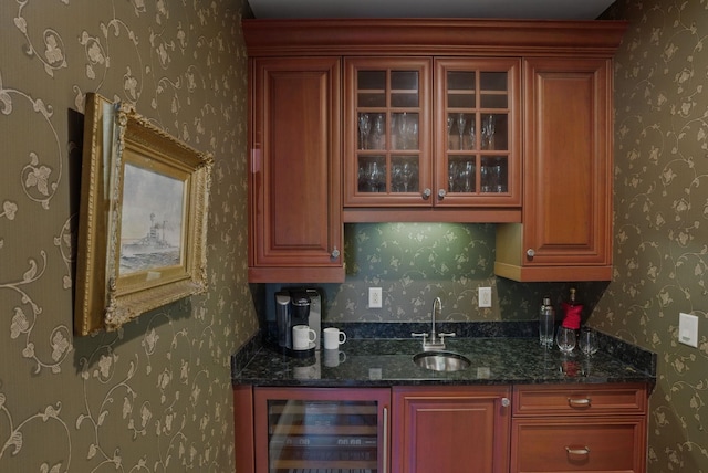 7 Champagne Ter, Bedford, NH 03110 - bar featuring indoor wet bar, beverage cooler, and a sink