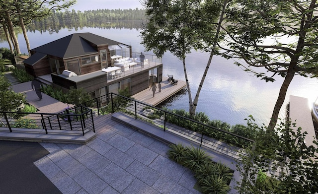 exterior space featuring a water view