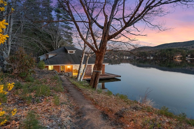 dock area with a water and mountain view