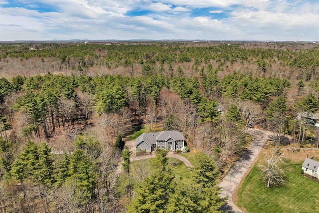 birds eye view of property with a forest view