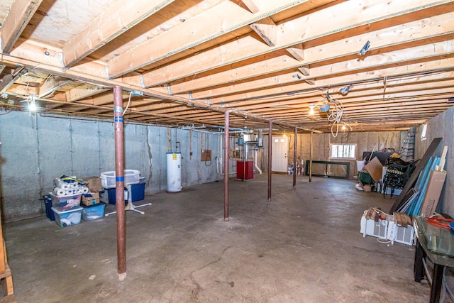 basement with water heater