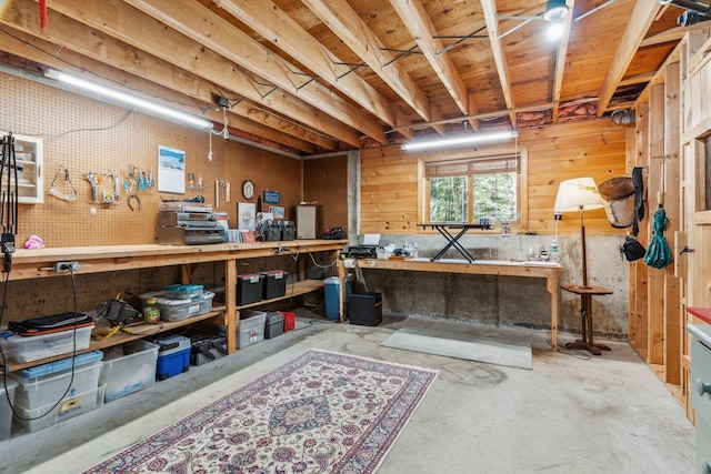 below grade area featuring a workshop area