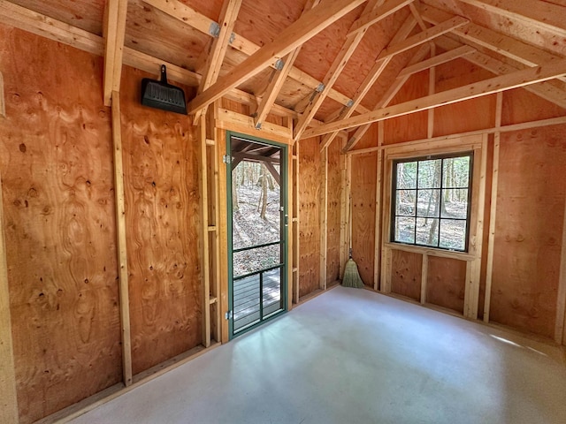 misc room with lofted ceiling