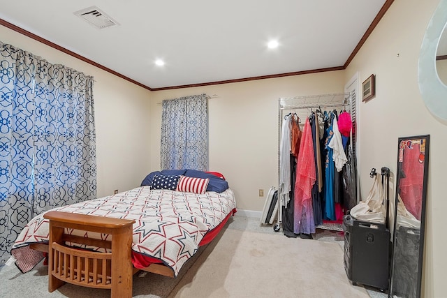134 Emerson Ave, Hampstead, NH 03841 - bedroom with light carpet, ornamental molding, recessed lighting, a closet, and baseboards