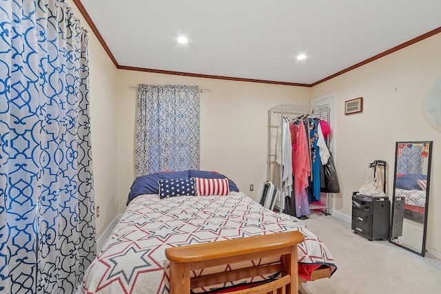 134 Emerson Ave, Hampstead, NH 03841 - bedroom with crown molding, light carpet, baseboards, and recessed lighting