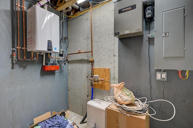 utility room with water heater and electric panel
