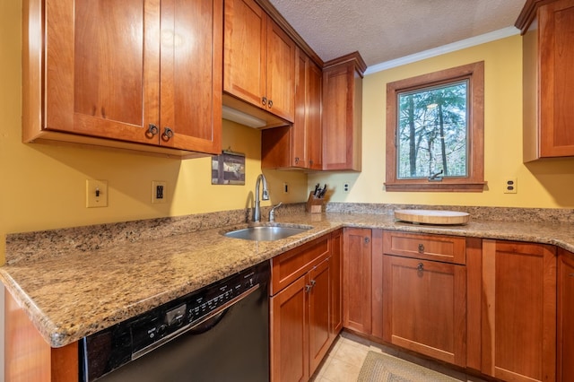 kitchen with a sink, brown cabinetry, and dishwasher