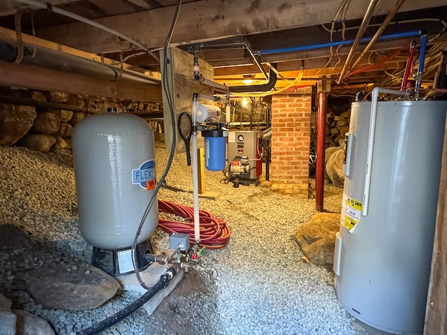 utilities featuring a heating unit and electric water heater