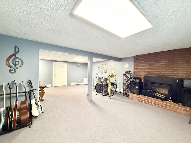 12 Nathaniel Dr, Amherst, NH 03031 - exercise area with carpet floors, a baseboard radiator, and a textured ceiling