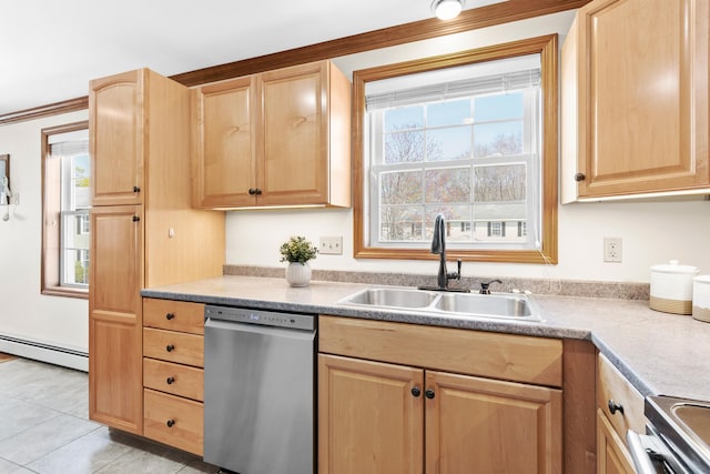 kitchen featuring a sink, appliances with stainless steel finishes, and light brown cabinets