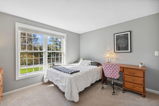 carpeted bedroom with baseboards and multiple windows