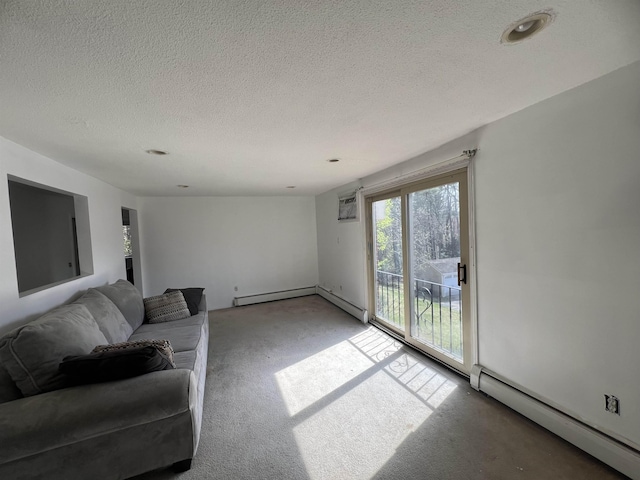 131 English Village Rd Unit 204, Manchester, NH 03102 - unfurnished living room with carpet floors, a textured ceiling, a baseboard heating unit, and an AC wall unit