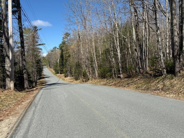 view of road with a forest view