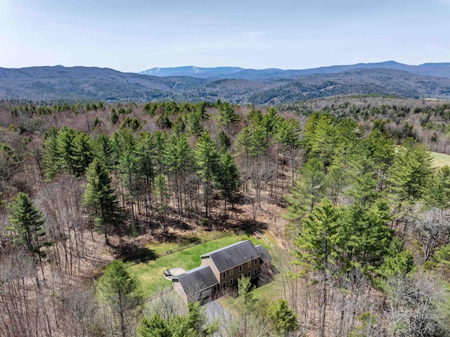 mountain view featuring a wooded view