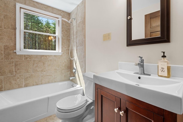 full bath featuring shower / tub combination, toilet, and vanity