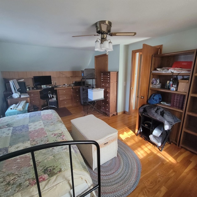bedroom featuring ceiling fan and light wood finished floors