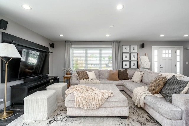 living area with recessed lighting and a wealth of natural light