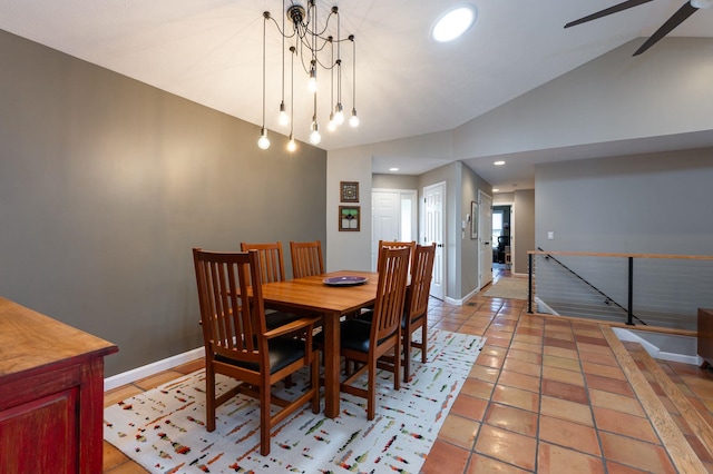 3 Augusta National # 145, Bedford, NH 03110 - dining room with a ceiling fan, baseboards, recessed lighting, light tile patterned floors, and lofted ceiling