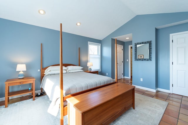 3 Augusta National # 145, Bedford, NH 03110 - bedroom with baseboards, tile patterned floors, vaulted ceiling, and recessed lighting